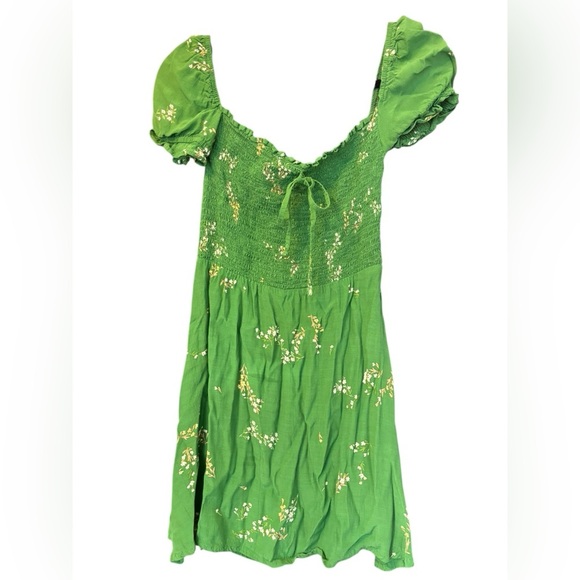 Faithfull The Brand Revolve Anthro Green Cap Sleeve Smocked Floral Mini Size S - Picture 4 of 6
